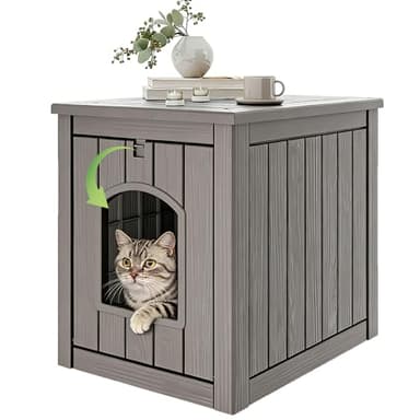 GULAIMOAO Cat Litter Box Enclosure, Feral Outdoor Cat Enclosure Weatherproof for Winter Outside, Litter Box Furniture Fit Litter Box, Sturdy Resin Shelter for Living Room, Easy to Assemble, Grey