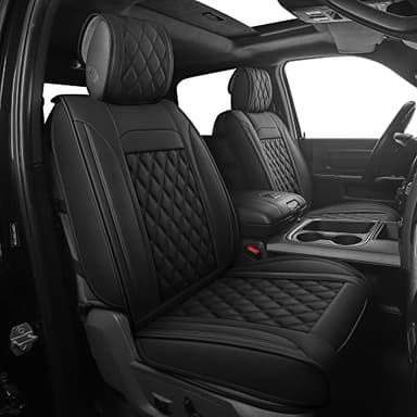 JOJOBAY Car Seat Covers for Dodge Ram,Fit 2009-2025 1500/2500/3500 HD Pick-up Truck,Crew,Regular,Quad,Mega Cab,Waterproof Synthetic Leather Seat Covers(2PCS-Front,Black)