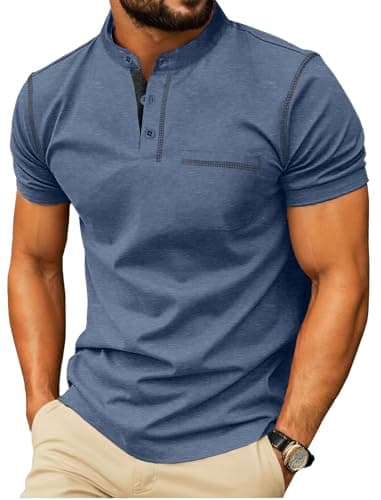 Sailwind Mens Henley Shirts Short Sleeve Summer Casual Classic Cotton T Shirts Pocket Button Shirt Blue