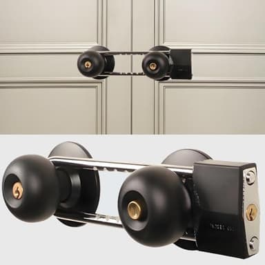 Double Door Security Lock for French Doors | French Door Locks & Double Door Locks | Reinforced Lock with Knob & Handle | Prevent Kicking in | French Door Security