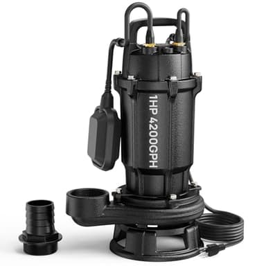 Aquastrong Sewage Grinder Pump, Cast Iron Effluent Pump, Auto Float Switch for Basement Sump Basin and Sewage Well, Black, 2 inch Discharge(115V 1HP 4300GPH Grinder)