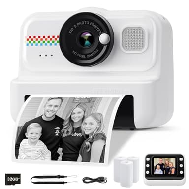 HiMont Kids Instant Print Camera, 1080P HD Kids Camera Instant Print with 3 Rolls Print Paper & 32GB Card, Ideal Kid Toys Gifts for Boys & Girls Age 3-14 (Black)