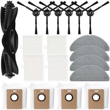 19 Pack Replacement Accessories Compatible with Tapo RV30 Max / RV30 Max Plus / RV20 Max / RV20 Max Plus Robot Vacuum 1 Roller Brush,6 Side Brushes,4 HEPA Filters,4 Mop Pads,4 Dust Bags