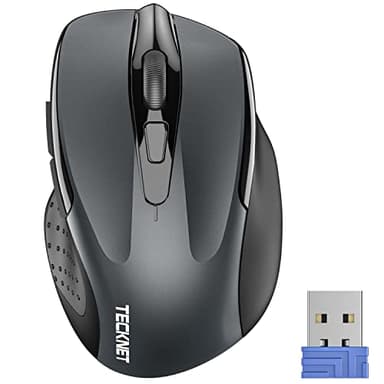 TECKNET Wireless Mouse, 2.4G Ergonomic Optical Mouse, Computer Mouse for Laptop, PC, Computer, Chromebook, Notebook, 6 Buttons, 24 Months Battery Life, 2600 DPI, 5 Adjustment Levels - Grey