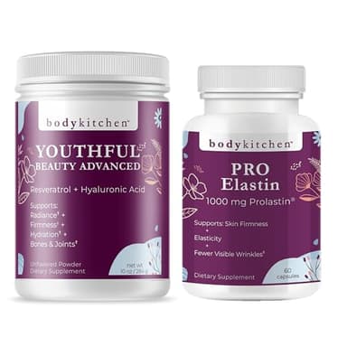 Body Kitchen Youthful Beauty Advanced Collagen Peptides Powder and Resveratrol and Hyaluronic Acid 10oz and Pro-Elastin, Count of 60