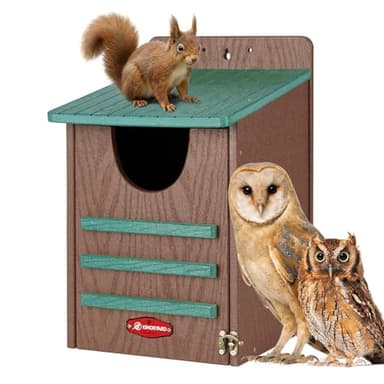 Kingsyard Large Recycled Plastic Wooden Owl House, Waterproof Screech Owl Bird Boxes for Outside, Owl Nesting Box Kit with Screws Ideal for Wildlife, Elf, Pygmy, Garden, Air Ventilation. Green