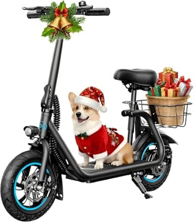 AWWSCOOTER C1 Electric Scooter with Seat for Adults, 450W Motor, 20-Mile Range, 16 MPH, Foldable Commuter E-Scooter with Basket for Grocery, Pets, and Daily Commute– Classic Black