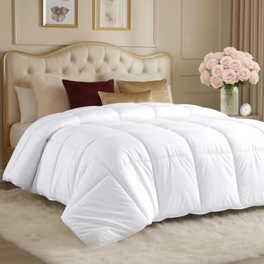 Utopia Bedding Comforters Queen Size, All Season Duvet Insert, Down Alternative Box Stitched Bed Comforter with Corner Tabs, Machine Washable (White)