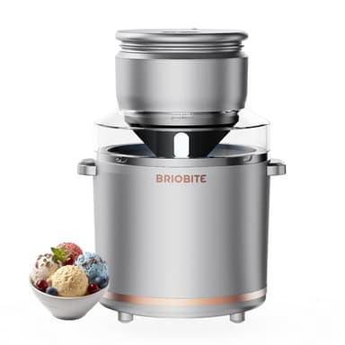 BRIOBITE 1.1 Quart Ice Cream Maker – Electric Ice Cream Machine for Gelato, Milkshakes & Sorbet,Perfect for 2-3 Servings, Easy to Use & Clean,Silver