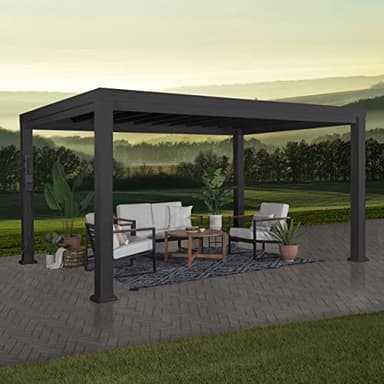Backyard Discovery Trenton 14' x 12' Modern Galvanized Steel Pergola Kit with Shade Sail Canopy, All-Season Durability, PowerPort, High-Wind Rating for Outdoor Patio, Garden, Deck, Entertaining