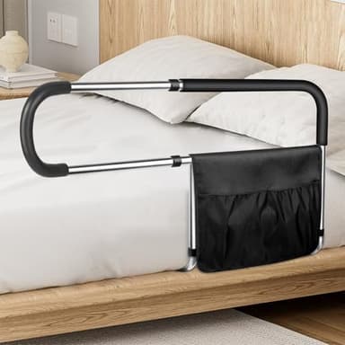 Bed Rails for Elderly Adults Safety, Stainless Steel Bed Assist Rail with Adjustable Side Railings for Seniors Bedside Fall Prevent Grab Bar with Storage Pocket,Fits King Queen Full Twin Bed