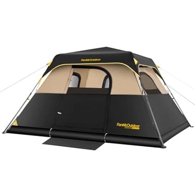FanttikOutdoor Zeta C6 Pro Camping Tent 6 Person Instant Cabin Tent Setup in 60 Seconds with Rainfly & Windproof Portable with Carry Bag for Family Camping & Hiking, Khaki