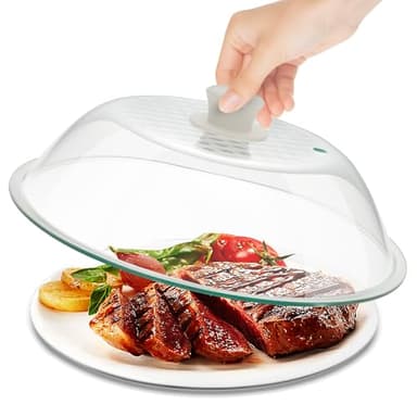 OEC Lighter Weight Tempered Glass Microwave Splatter Cover - 11.5 inch (Inner Diameter 10.6”) - Heat-Resistant -Durable Glass Lid with Vent, Silicone Knob, Dishwasher Safe, 100% Food Grade - BPA Free