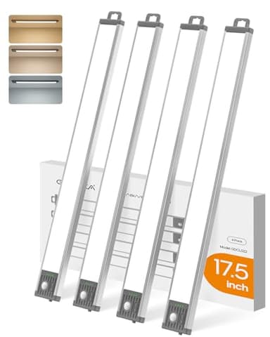 GOODEA 17.5Inch Under Cabinet Lighting, 4500mAh Rechargeable Battery Motion Sensor Light Indoor, Wireless Under Cabinet Lights for Kitchen, Closet(4 Pack,17.5inch)