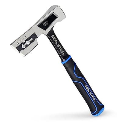 Real Steel 28 Oz Steel Roofing Hammer Shingler’s Hatchet Hammer with Rubber Handle (0522), Silver and Black