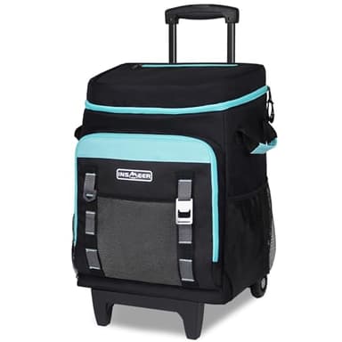 INSMEER Cooler with Wheels and Handle, 80 Cans/50L, Portable Rolling Coolers (Black)