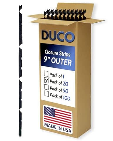 Duco USA-Made Classic Rib Foam Closure Strips 3ft Long, 9" Rib Profile - 20 Pack of Black Corrugated Roof Foam Strips - Weatherproof Seal to Block Gaps, Noise, Moisture, and More