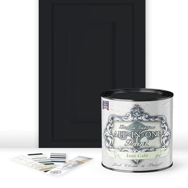 Heirloom Traditions ALL-IN-ONE Paint, Iron Gate (black), Quart - Durable cabinet and furniture paint. Built in primer and top coat, no sanding needed. Includes our 30 featured color card.