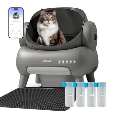 Neakasa M1 Plus Bundle Self-Cleaning Automatic Cat Litter Box, Large Open-Top Design, Odor Control, Smart App Tracking, Multi-Cat Support, Safety Sensors, 4 Rolls Refill Bags Included