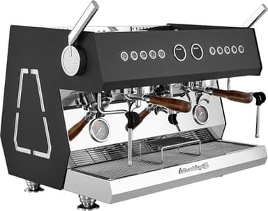 Commercial 2-Group Volumetric Espresso Machine for Restaurant and Café Use, Stainless Steel and Copper Construction, 220V, Dark Gray