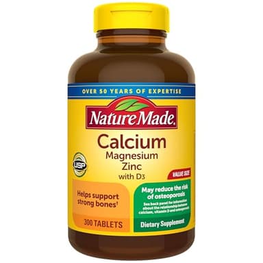 Nature Made Calcium Magnesium Zinc with Vitamin D3, Dietary Calcium Supplement for Bone Support, 300 Tablets