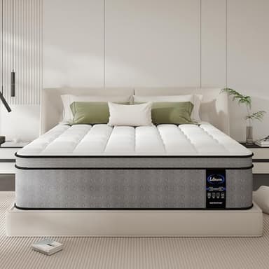 LETMOON 14 Inch King Size Mattress, Hybrid Memory Foam Mattress, Medium Firm for Side & Back Sleepers, Motion Isolation, Reinforced Edges, Targeted Back Support, No Fiberglass, Bed in a Box