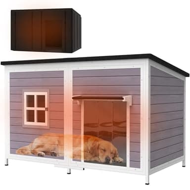 BuddyManor 59" Outdoor Dog House with Insulated Liner, Extra Large Breed Dog Kennel, Keep Warm in Winter Outside, Easy to Install Heated Anti-Chewing Metal Frame Design for Small Medium Large Dogs