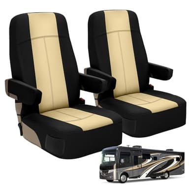 2 Pack Universal RV Motorhome Captain Chairs Seat Covers, Premium Leather with Back Composite Soft Foam Lining Motorhome Seat Covers