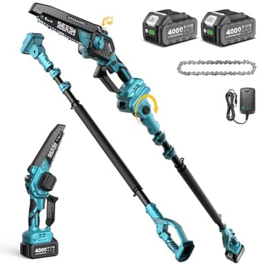 SEESII 2-in-1 Electric Pole Saws: Brushless Mini Chainsaw Cordless 6 Inch, 2 x 4000mAh Batteries, Pole Saw for Tree Trimming,Hand held Chain Saw with Extension Pole for Tree Limb Branch Cutter,P6 Ace