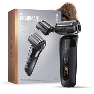 MANSCAPED® The Chairman™ PRO Men’s Electric Foil Face Shaver - Two Interchangeable Blade Heads, SkinSafe® Four-Blade Foil & Stubble Trimmer, USB-C Wireless Compatible Charging, Gentle on Neck