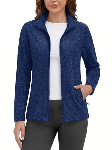 MAGCOMSEN Fleece Lined Jacket Women with Zipper Pockets Lightweight Soft Polar Warm Winter Coats for Women Casual L