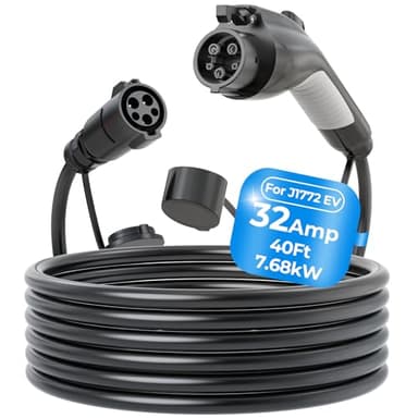 SEGUMA J1772 Extension Cable, 32Amp 40Ft EV Charger Cord Compatible with Level 1 2 SAE Chargers, 110V-240V Carrying Bag, IP66 Cable
