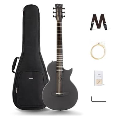 Enya Nova Go Carbon Fiber Travel Acoustic Guitar | 1/2 Size Lightweight Moisture-Proof Guitara | Adult & Beginner Portable Guitar with Gig Bag & Accessories (Black)