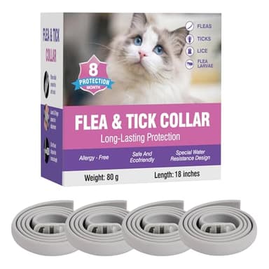Flea Collar for Cats 4 Pack 8 Months Long-Term Protection Natural Waterproof Kitten Flea Collar Suitable for All Cats