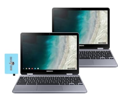 Samsung 12.2" FHD 2-in-1 Touchscreen Chromebook Plus Laptop (Intel Celeron 3965Y 2-Core, 4GB RAM, 64GB eMMC SSD, Stylus Pen, Wireless Mouse, WiFi, Chrome OS) w/DKZ Hub USB Port Expander (2 Pack)