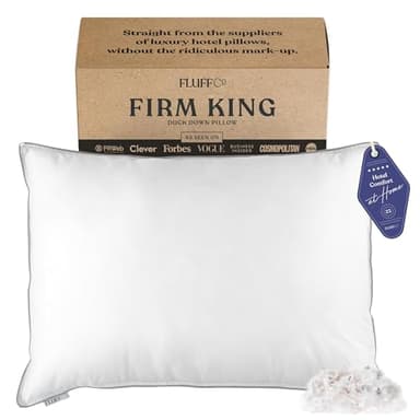 FluffCo Zen Fluff Down King Pillow with 600 Fill Power White Duck Down Stomach Sleeper Pillows - Luxury Hotel Quality 300 Thread Count - 100% Cotton Feather Pillows (King Size 1 Pack)