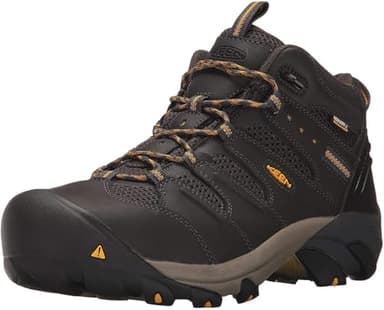 KEEN Utility Men's Lansing Mid Height Steel Toe Waterproof Work Boots, Raven/Tawny Olive, 10.5 US