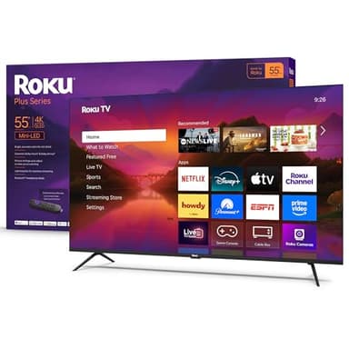 Roku Smart TV – 55-Inch Plus Series, Mini-LED TV – RokuTV with Enhanced Voice Remote – Flat Screen 4K QLED Television with Dolby Vision & Wi-Fi for Streaming Live Local News, Sports
