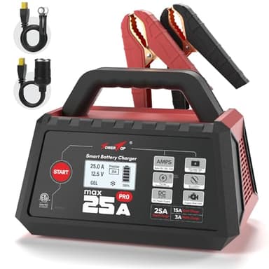 TowerTop 25A Max Pro Battery Charger: 12V Fully Automatic Smart Trickle Charger, Automotive Battery Maintainer with Engine Start, DC Supply, Winter Mode, Recondition,Desulfation, for Lead Acid/Lithium
