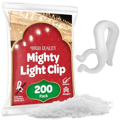SEWANTA Christmas Light Clips - Set of 200 Mini Clips for Gutters and Shingles - Hanging Outdoor Lights - USA Made - No Tools Required