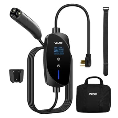VEVOR Level 2 Tesla Charger, 32 Amp Adjustable Current, 240V Portable Home Electric Car EV Charger with 25 ft Charging Cable, NEMA 14-50P Plug, LCD Display, NACS Connector, for Tesla Model Y/X/3/S