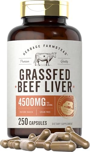 Carlyle Grass Fed Beef Liver Capsules | 4500mg | 250 Count | Desiccated Supplement | Non-GMO, Gluten Free | by Herbage Farmstead