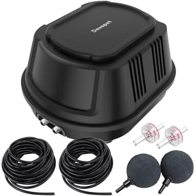 Devopet Pond Aerators for Outdoor Koi Ponds, Air Pump for Pond up to 1800 Gallons, All-in-One Flow Adjustable Pond Aeration Kit Pond Deicer with Double Outlet Airline Tubing Air Stones Check Valves