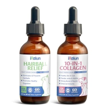 Dual-Action Hairball Relief & Liquid Collagen for Cats & Dogs - Soothe Skin, Glossy Coat & Joint Support Supplement - Roast Chicken Flavor - All Ages & Breeds
