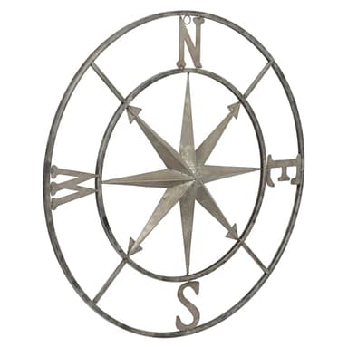 Creative Co-Op Distressed Decorative Metal Compass Wall Décor, Antiqued Iron, 30" Round