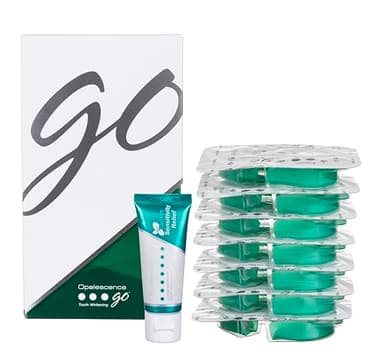 Opalescence GO 15 Whitening Bundle - (7 Treatments) Hydrogen Peroxide Prefilled Teeth Whitening Trays and Travel Sensitive Whitening Toothpaste 1 Oz - Mint Flavor- Includes a Toothbrush - 6288-1T