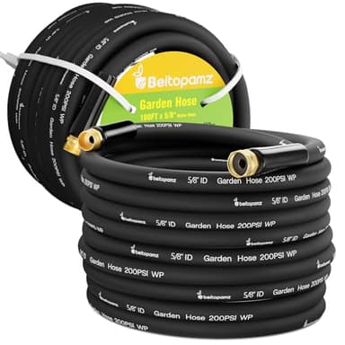 Beitopamz 100 ft Garden Hose, 5/8 in Heavy Duty Water Hose, Flexible and Durable, Lightweight Rubber Hybrid Hose, Leak-Free Connections, Male to Female 3/4'' Brass Fittings for Patio, Lawn, Black
