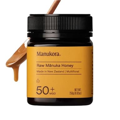 Manukora Raw Manuka Honey MGO 50+, New Zealand Honey, Non-GMO, 3rd-Party Tested, Glyphosate Residue Free Certified, 2000+ Natural Compounds, Traceable from Hive-to-Hand, Daily Wellness Support – 250g