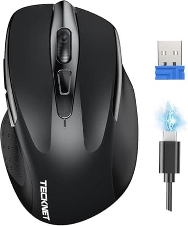 TECKNET Wireless Mouse Rechargeable, 2.4G USB-A Silent Mouse, Quiet Click, 6 Adjustable 4800 DPI, Cordless Computer Mice, Ergonomic Mice for Laptop, 6 Buttons for Chromebook, Ergo Grip - Black