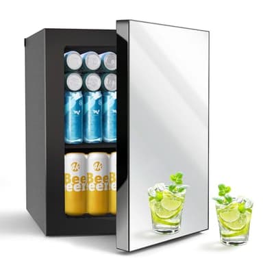 DollarDash 7 Temp Control 24Can/0.9Cu.Ft Mini Fridge For Soda, Drink, Beer,Wine, Mirrored Door Compact Beverage Refrigerator, Personal Beauty Cooler for Bedroom, Dorm, Office, Beverage Beauty Storage
